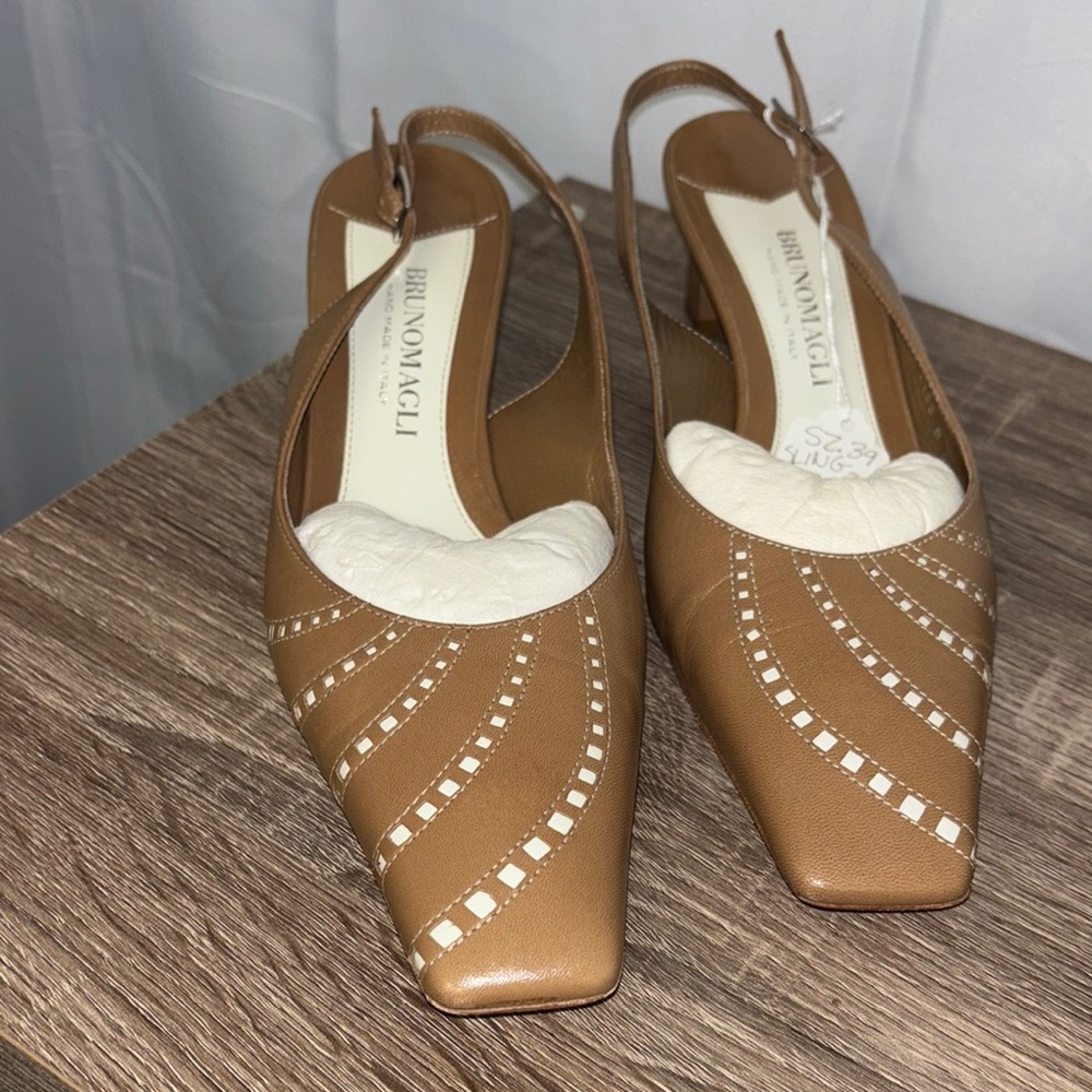 Bruno Magli Tan Heels with Vintage Slingback Design